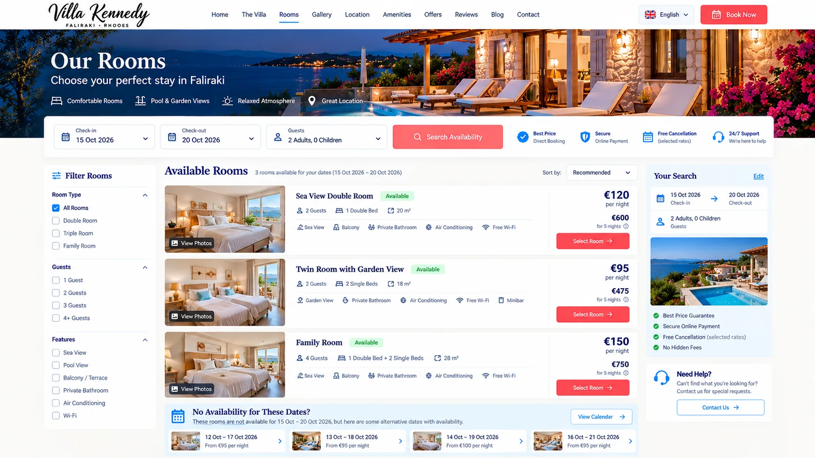 Αναζήτηση διαθεσιμότητας — σχεδιαστικό mockup