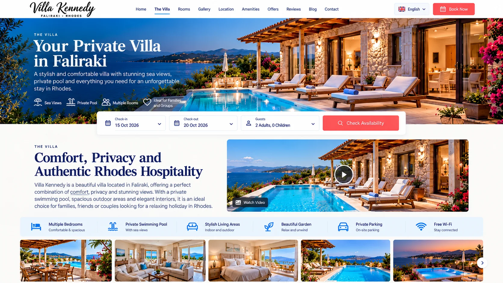 Villa Kennedy gallery and property spaces — visual mockup